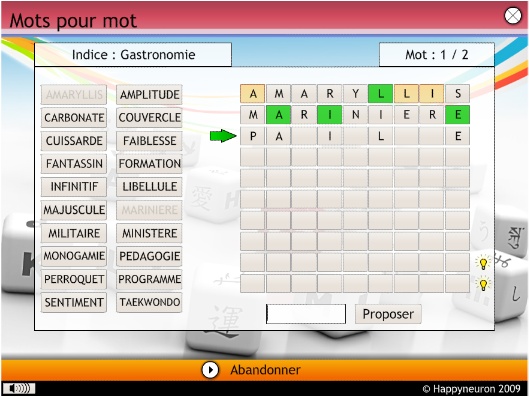 Capture d'écran : Mots pour mot